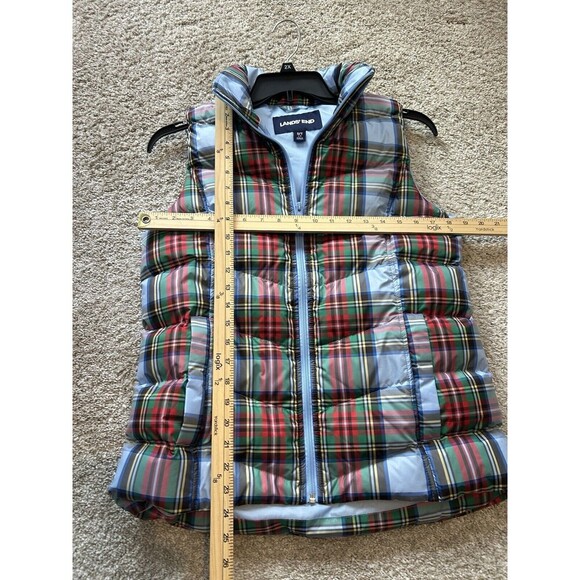 LANDS END Women’s BLUE Red Green HOLIDAY Plaid VEST Jacket S(6-8) - Picture 6 of 10